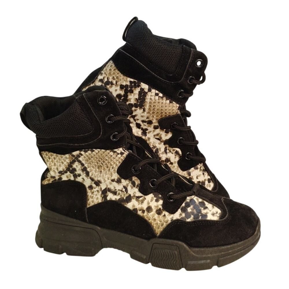 Yoki Women's Faux Snakeskin & Suede Combat Boots - Size 7